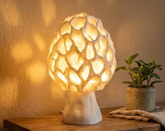 Mushroom Lamp: Morel Fungus - Mushroom Table lamp for soft lightning and a cozy home - magical autumn decoration