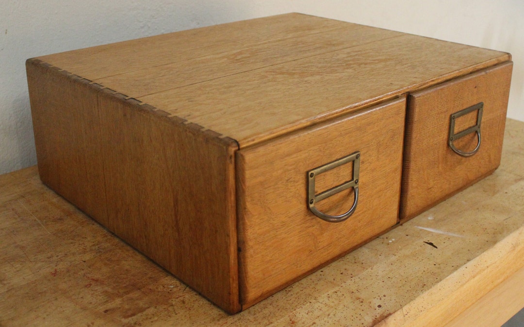 Stunning Vintage Two Drawer Wood Card Catalog Etsy