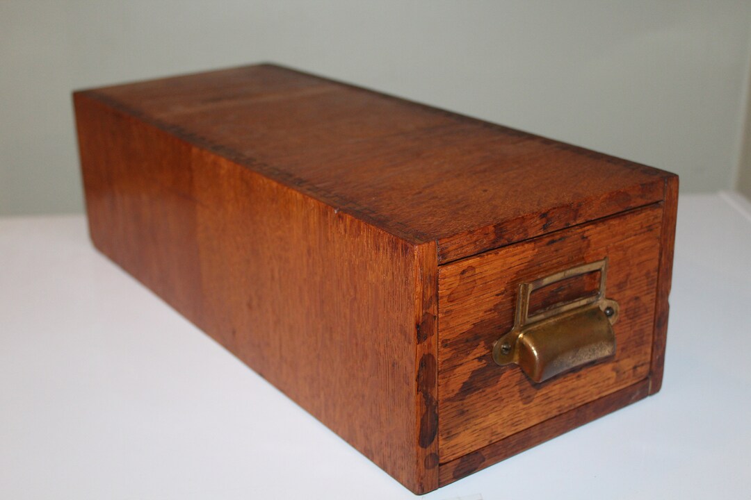 Vintage Single Drawer Wood Card Catalog Dovetailed With Brass Pull Etsy