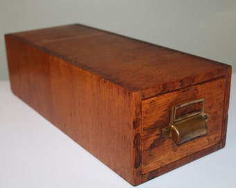 Vintage Single Drawer Wood Card Catalog - Dovetailed with Brass Pull