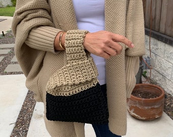 Bolso de mano de nudo japonés de ganchillo hecho a mano, cordón de macramé