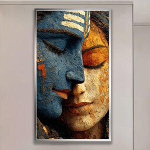Shiva Parvati Wall Art | Divine Romantic Hindu Couple Painting | Textured Spiritual Home Decor for Meditation & Yoga Spaces