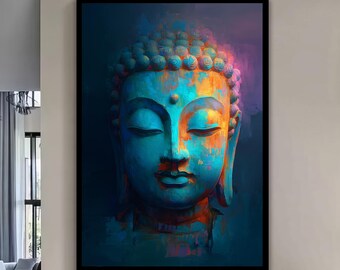 Turquoise Buddha Canvas Print: Modern Zen Meditation Wall Art