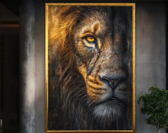 Lienzo con retrato de león feroz: decoración de safari