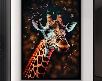 Colorful Giraffe Wall Art, Modern Animal Portrait Canvas, Vibrant Safari Wildlife Print, Contemporary Home Decor