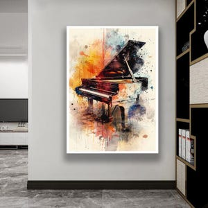 Lienzo decorativo de piano de cola colorido: impresión de pintura al óleo de música clásica, elegante decoración romántica para habitación con piano, arte antiguo de lujo para el hogar.