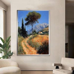 Wildflower Field Canvas Art: Rustic Farmhouse Landscape Print