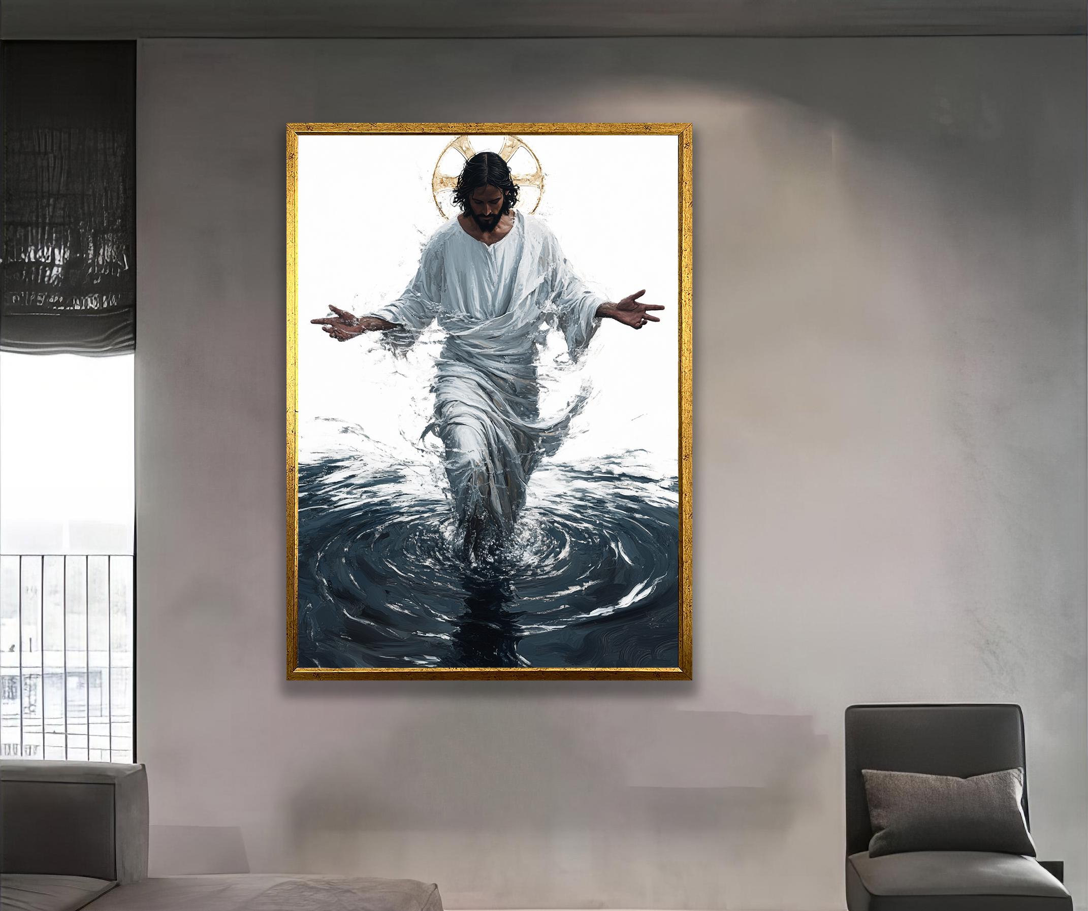 Jesus Walking on Water Art Print – Christian Wall Decor Modern White ...