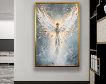 Aquarell Schutzengel Leinwand Kunst: Abstrakter religiöser Druck