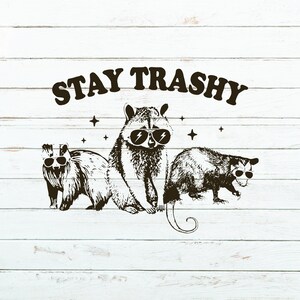 Stay Trashy Retro Animals PNG: Raccoon, Opossum & Skunk (Instant Download)