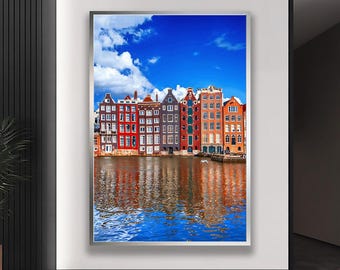 Colorful Amsterdam Canal Houses Wall Art Print