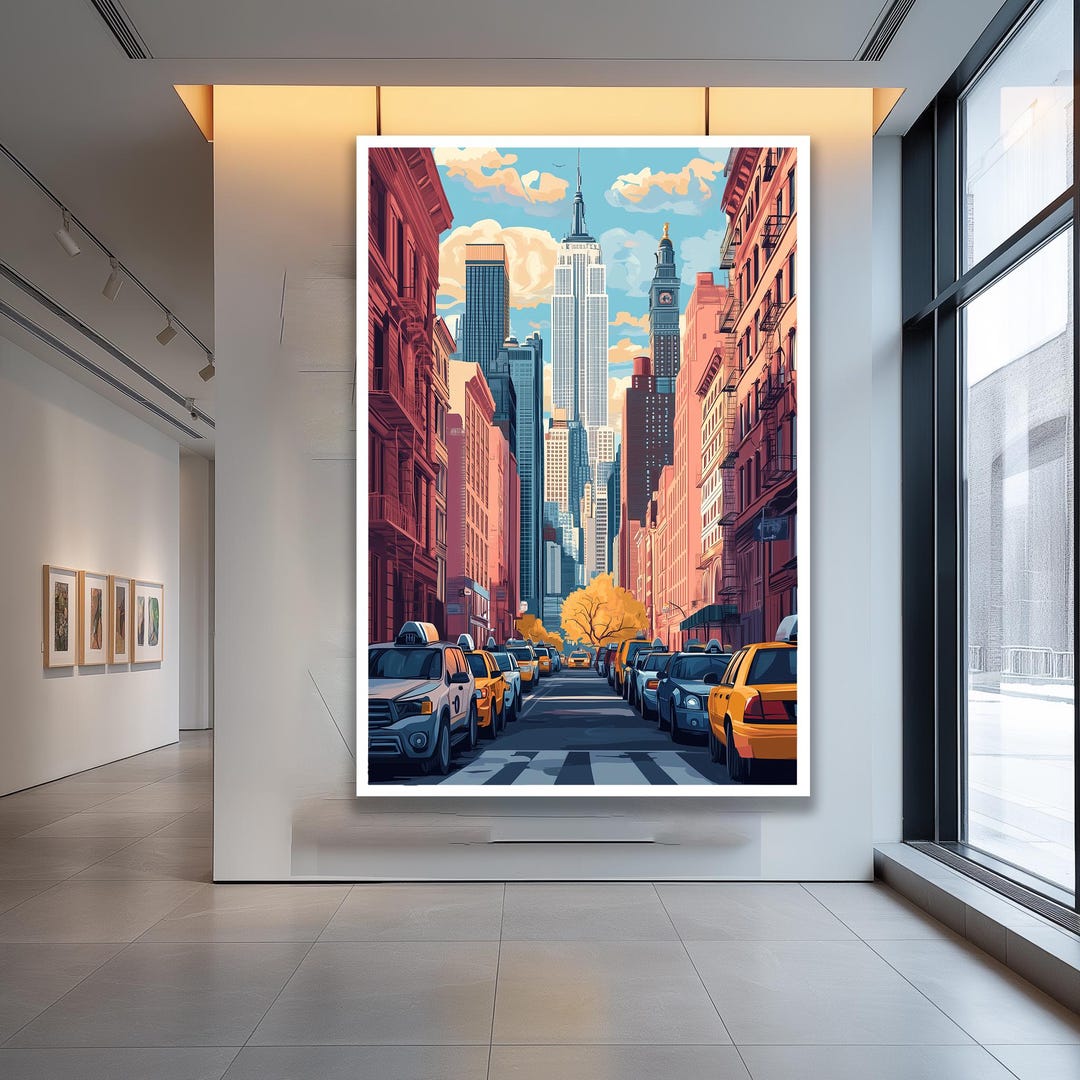 New York City Street Illustration Wall Art – NYC Skyline Poster With ...