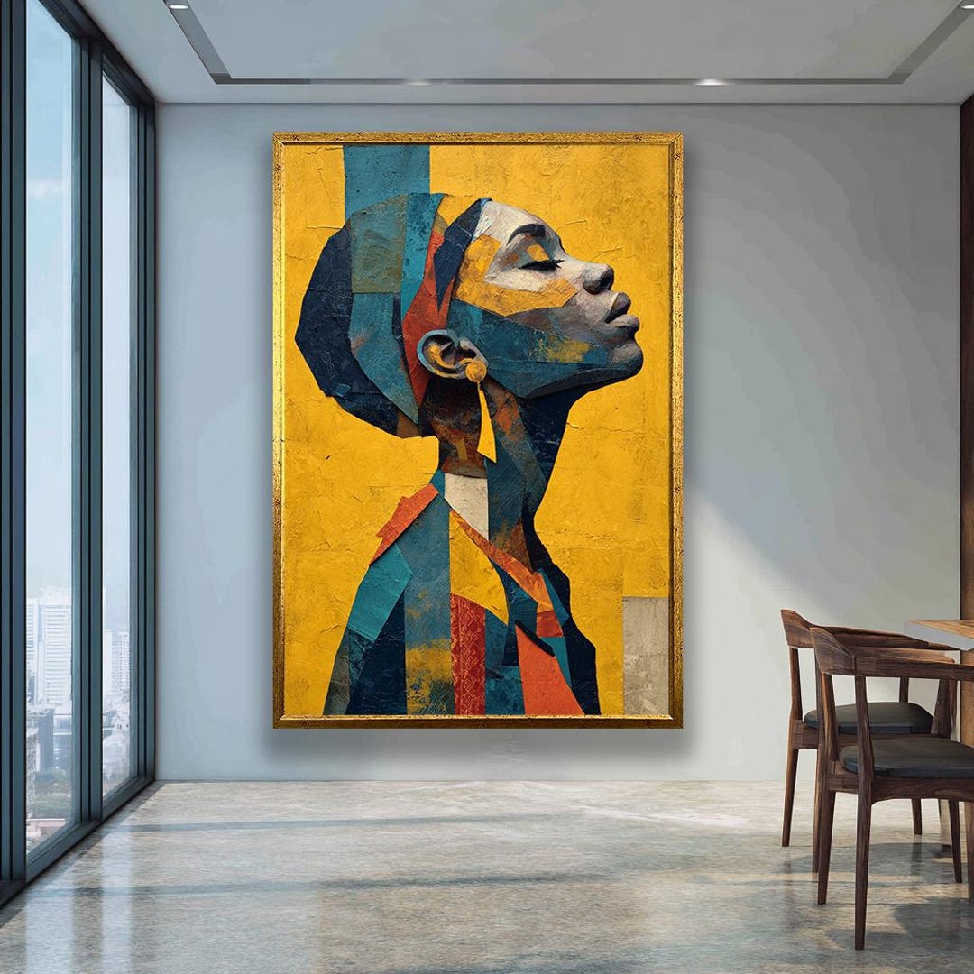 Cubist African Woman Portrait Canvas – Modern Geometric Abstract Art ...