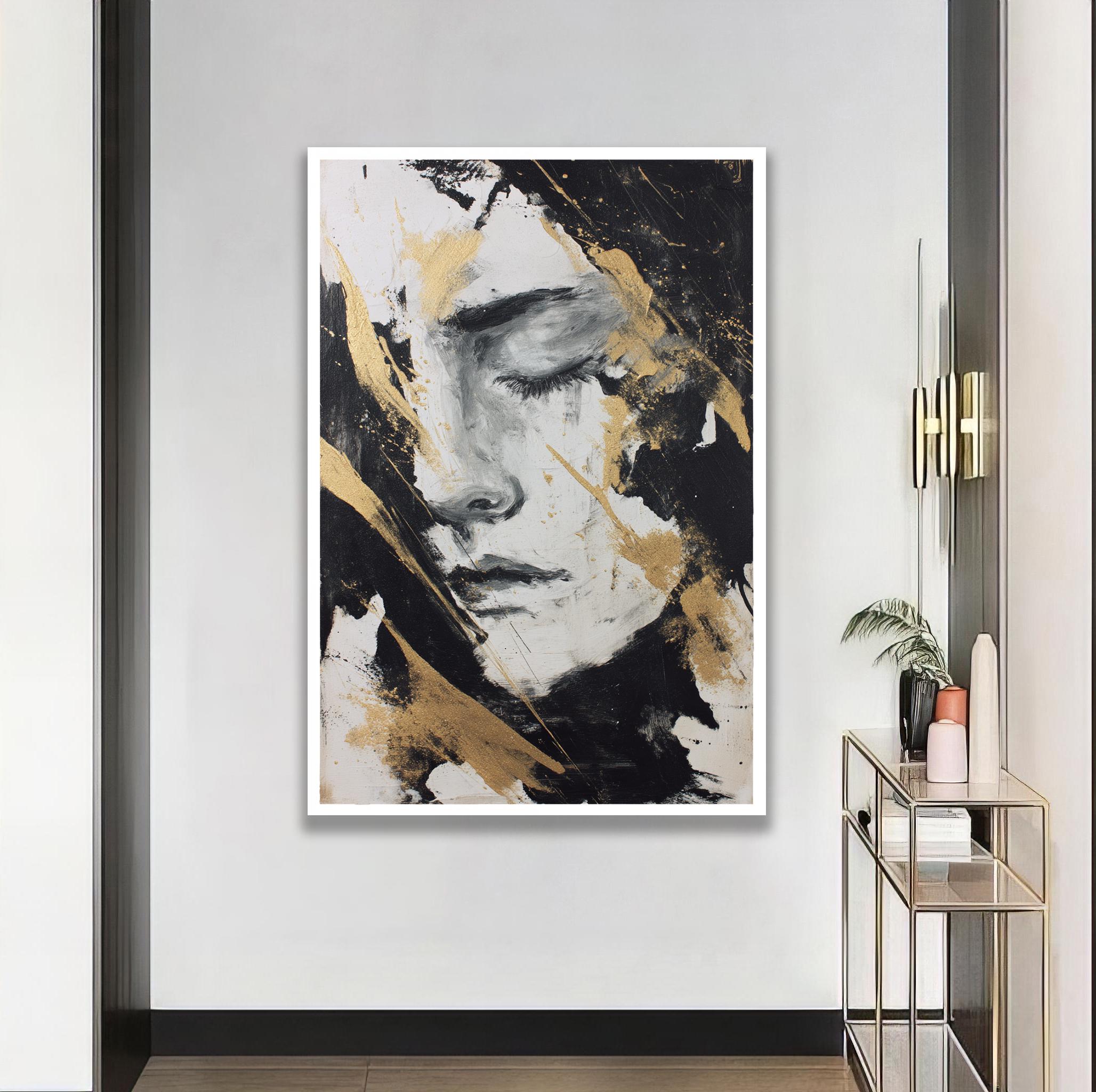 抽象的な女性の肖像画、目を閉じた、憂鬱で感情的なアート - Etsy 日本