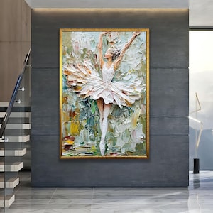 Abstract Ballet Dancer Canvas Art: Textured Ballerina Painting