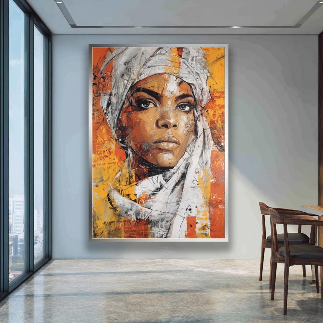 Abstract African Woman Portrait Wall Art | Textured Orange & White ...