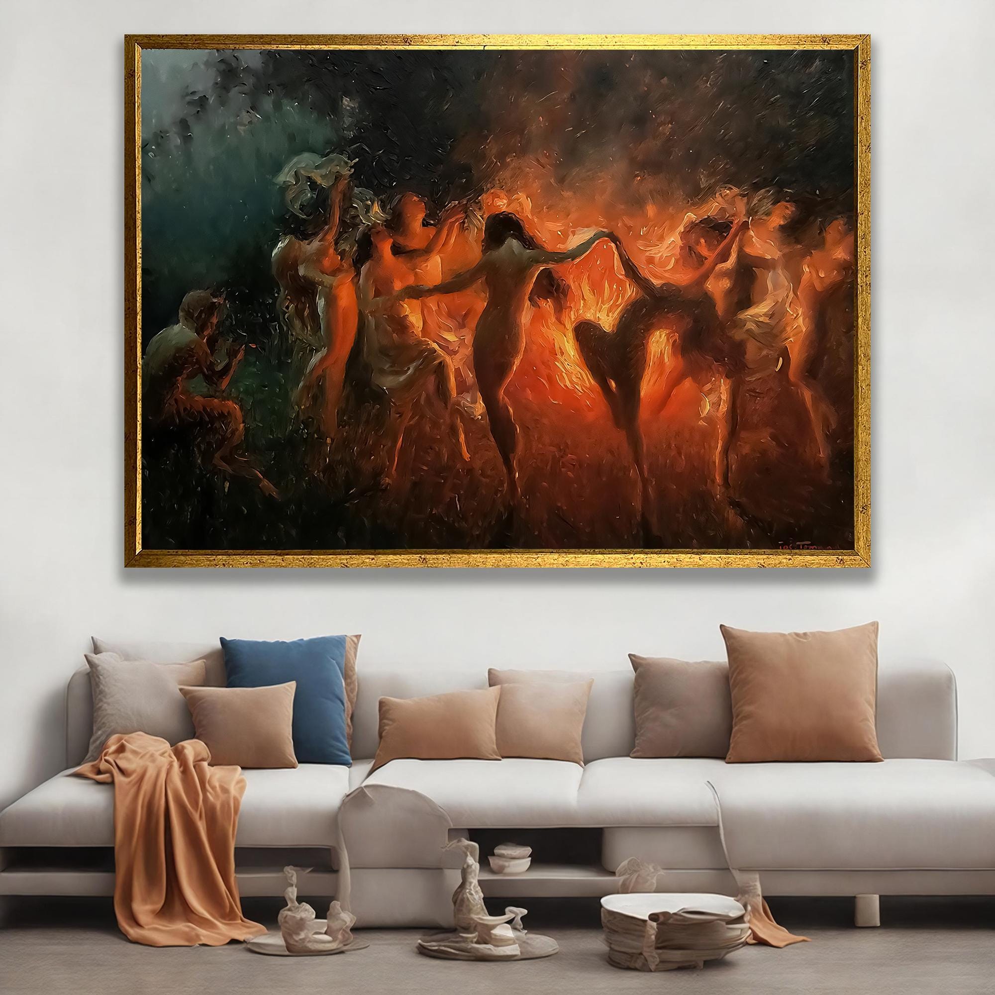 ファイヤーダンスキャンバス、ジョセフ・トマネクの絵画、情熱と動きの