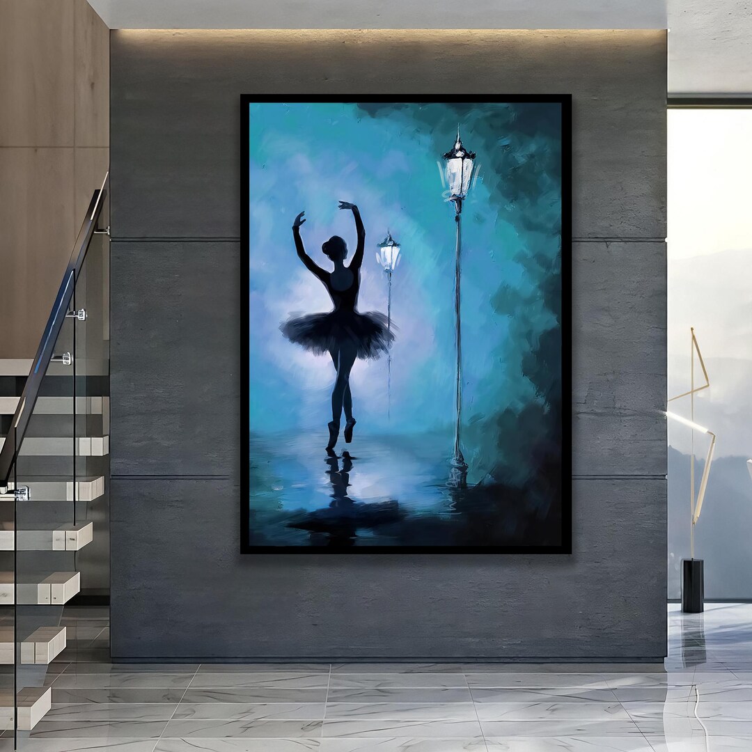 Blue Ballerina Wall Art, Elegant Ballet Dancer Painting, Night Street ...