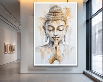 Impression d'art bouddha aquarelle blanche – Décoration murale de méditation paisible