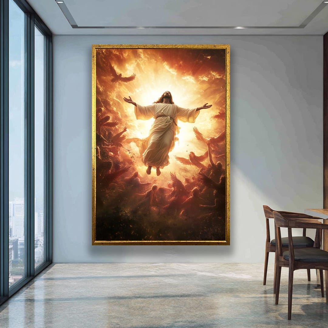 Jesus and Angels Rising up to Heaven Canvas Art, Jesus Ascension With ...