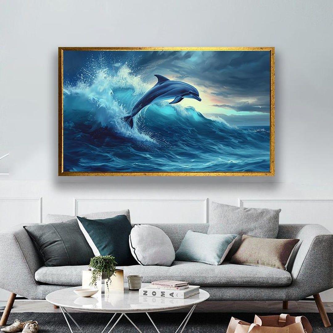 Ocean Dolphin Art Print – Blue Sea Wave Wall Decor - Etsy