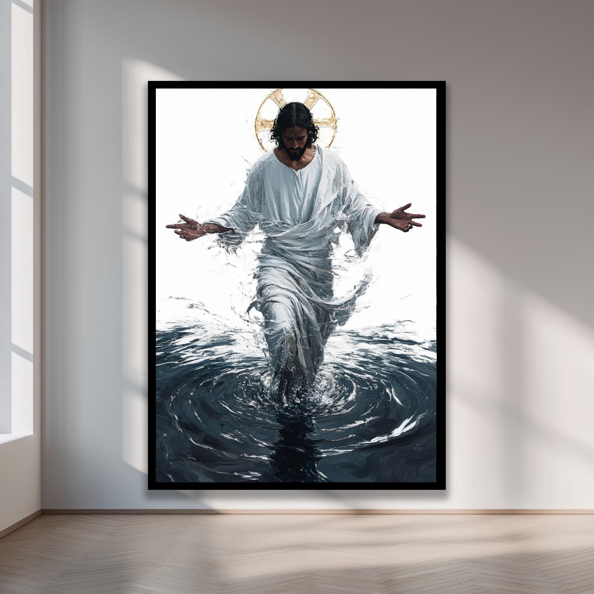 Jesus Walking on Water Art Print – Christian Wall Decor Modern White ...