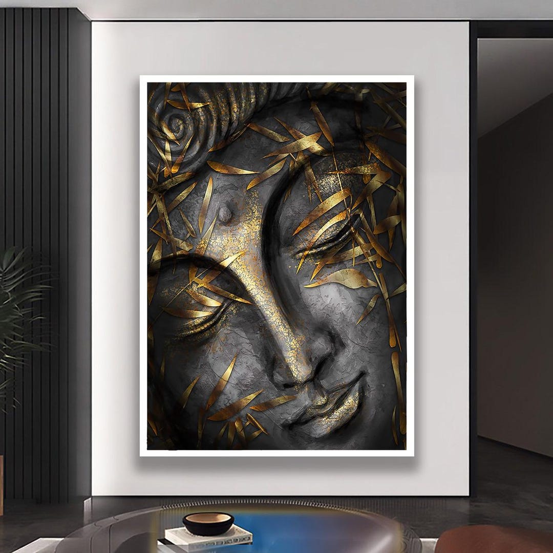 Abstract Buddha Face Gold Black Zen Canvas Wall Art - Etsy