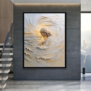 Jesus Walking on Water Canvas: Modern Christian Home Decor, White Frame