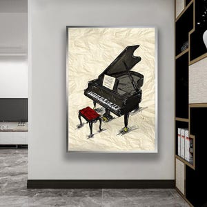 Piano Canvas Wall Art – Classical Music Oil Painting Print, Elegant Romantic Piano Room Decor, Antique Luxury Home Art