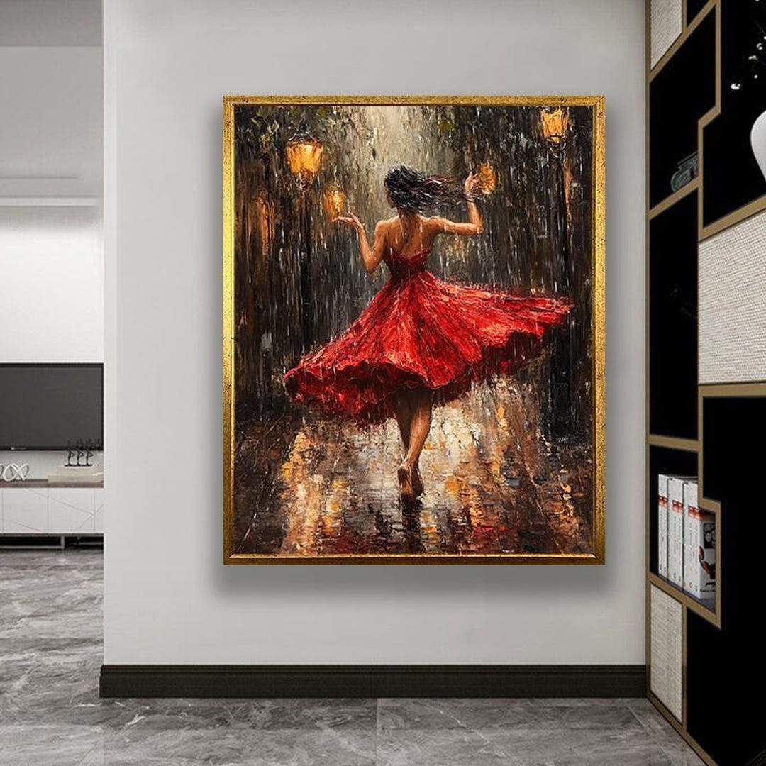 lady in a red dress painting sunset lady in red dress by Raman Gill Wall Art