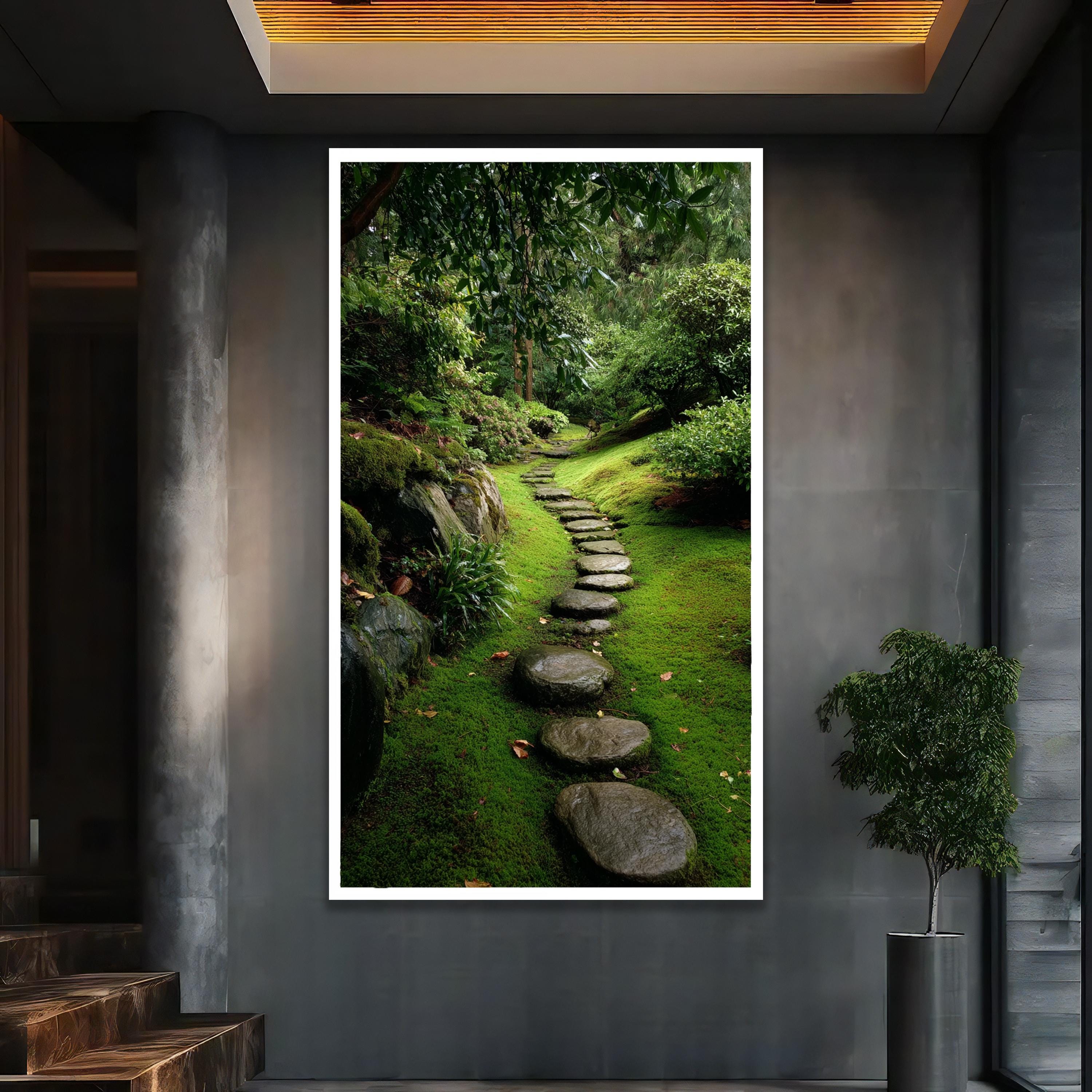 Curving Garden Path Canvas Wall Art, Stepping Stones With Moss