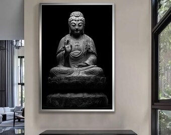 白黒仏像写真：禅のスピリチュアルなキャンバスアートプリント - Etsy 日本