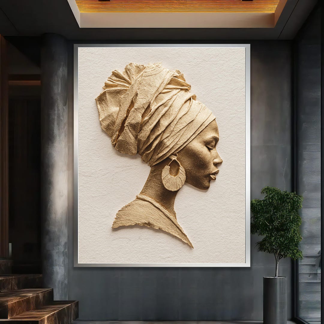 Black Woman Portrait Canvas Art: Gold Border, Modern Home Decor - Etsy