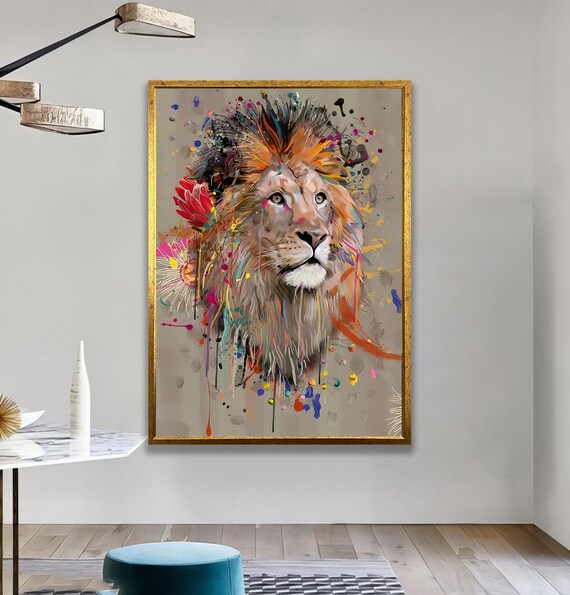 水晶絵　ライオン　幅80　カラフル　アニマル　アートパネル　絵画　ペイント　絵 水晶絵 ライオン 幅80 カラフル アニマル アートパネル 絵画 ペイント