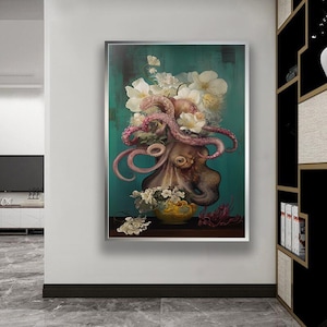 Octopus Canvas Wall Art: Colorful Floral Nautical Decor