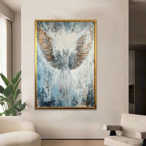 Guardian Angel Watercolor Poster – Abstract Religious Wall Art, Angel Artwork Print, Inspirational Home Decor, Personalized Spiritual Gift