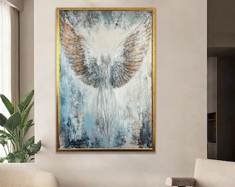 Guardian Angel Watercolor Print: Abstract Religious Wall Art