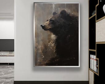 Wildlife Bear Painting, Majestic Mammal Canvas Wall Art, Rustic Animal Artwork, Nature-Inspired Home Decor