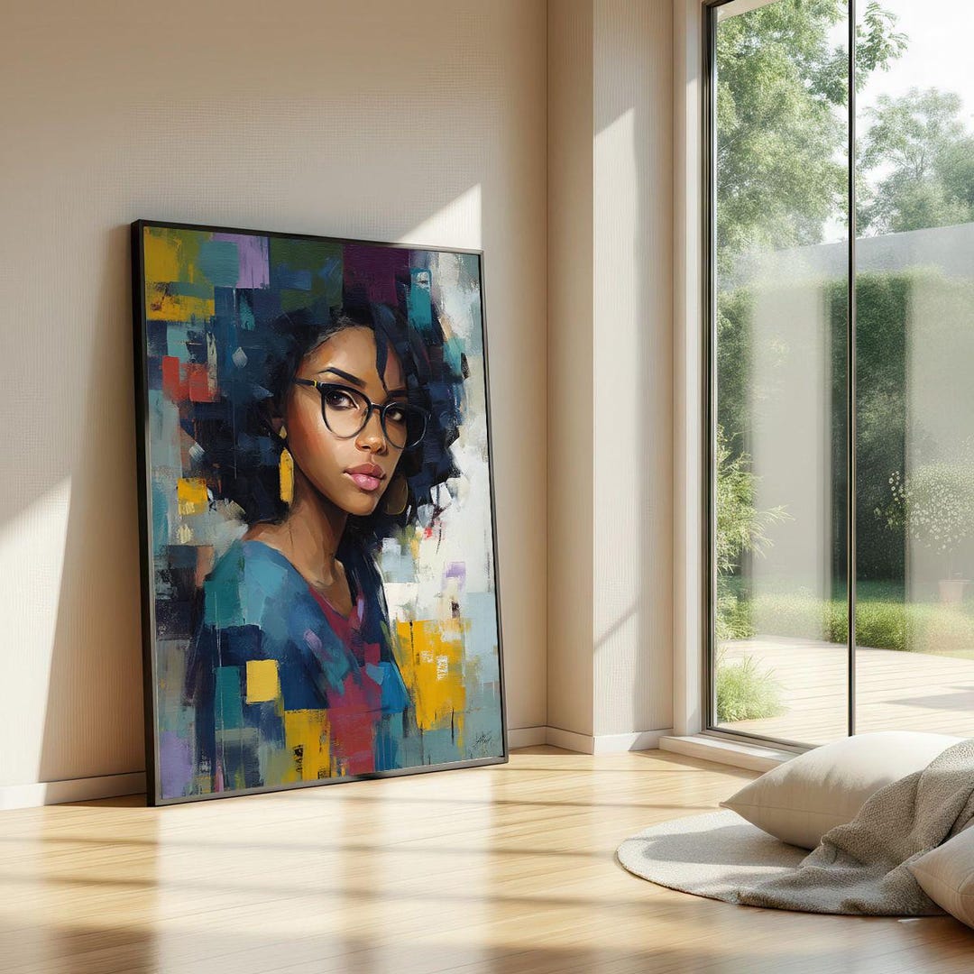 Colorful Black Woman Portrait Wall Art, Modern Abstract Woman Canvas ...
