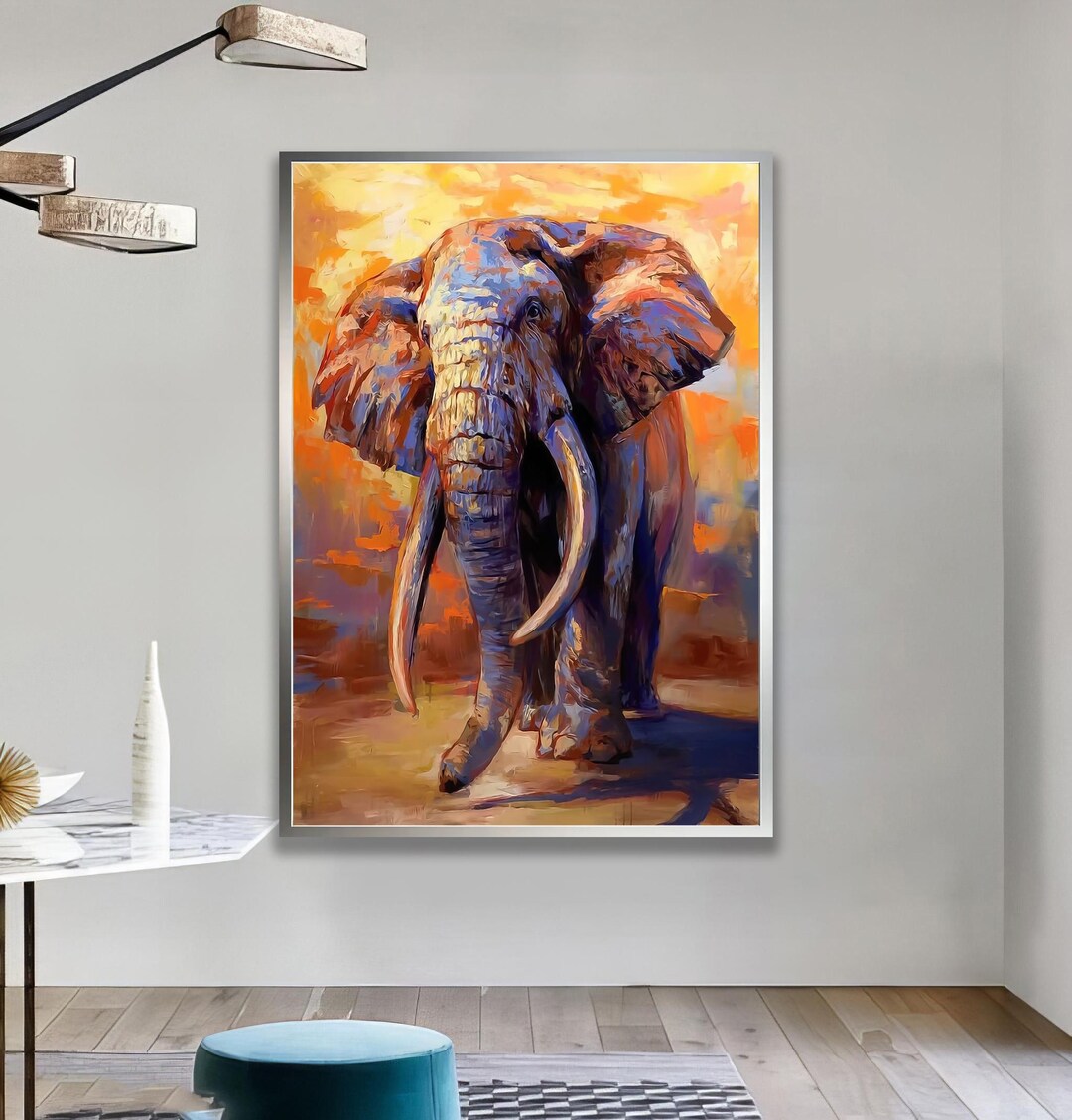 Colorful Elephant Wall Art, Vibrant Abstract Elephant Canvas Print ...