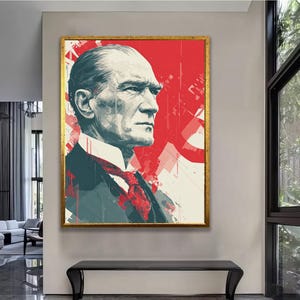 Mustafa Kemal Atatürk Canvas Wall Art, Minimalist Illustration Portrait, Modern Turkish Leader Artwork Print, Historical Home Decor Gift