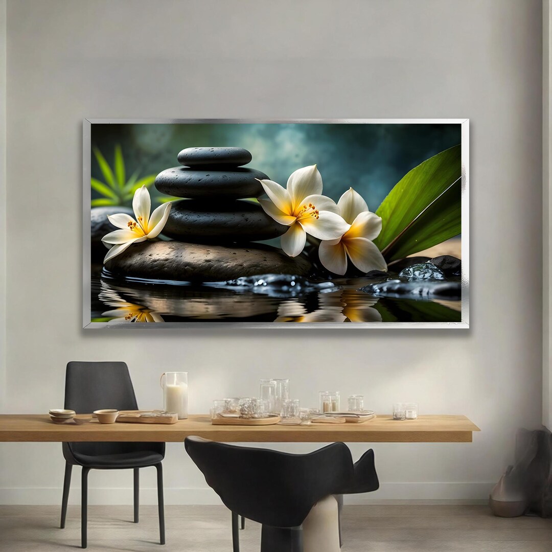 Zen Stone Wall Art, Spa Stones Plumeria Flower Print, Calm Nature ...