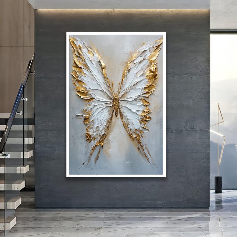 Gold Accent Butterfly Canvas Print: Elegant Nature-inspired Wall Art - Etsy