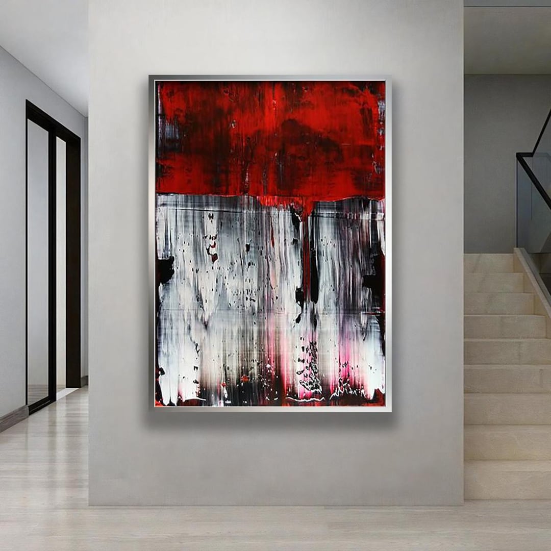 Red and Black Abstract Painting, Modern Expressionist Canvas Art, Bold ...