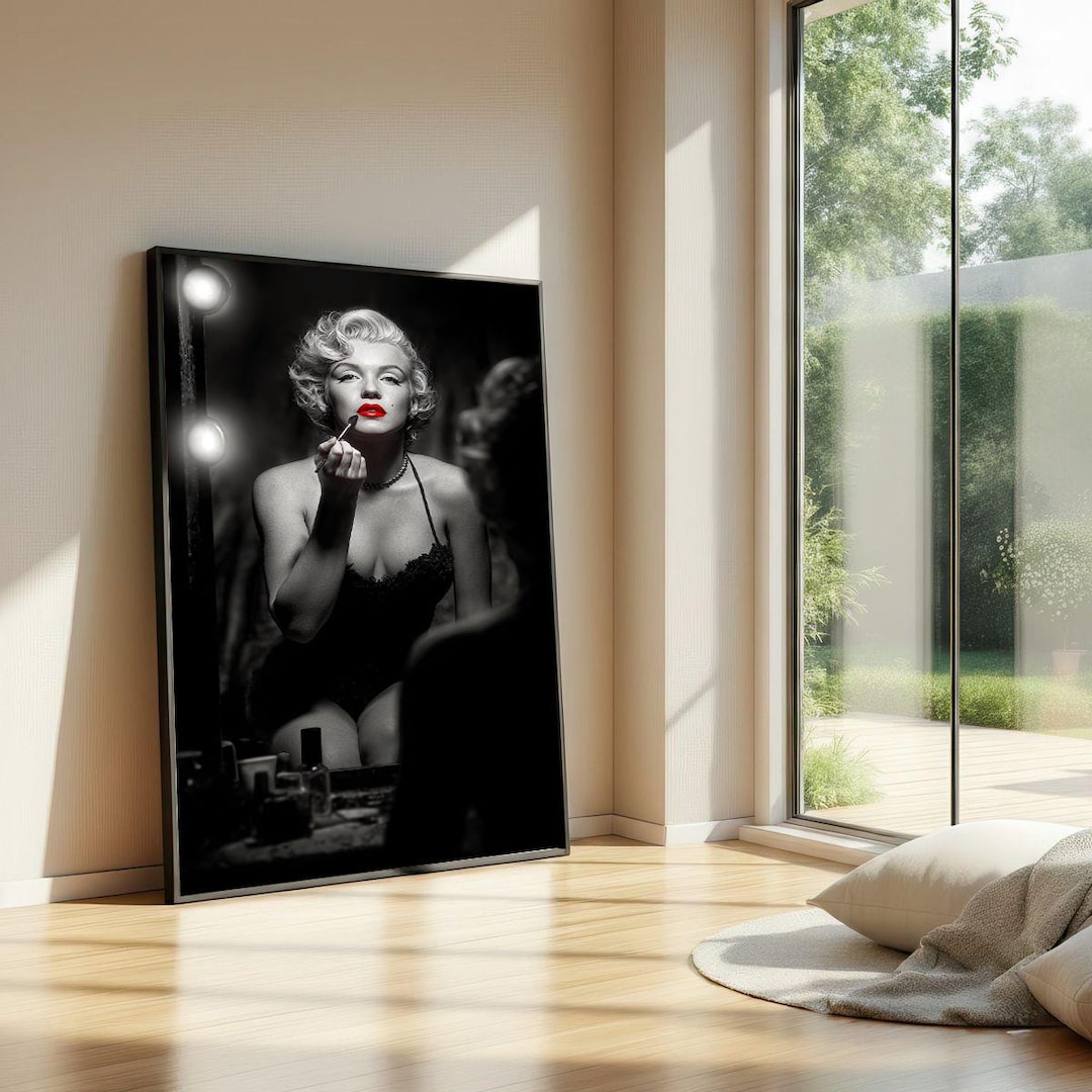 Marilyn Monroe Canvas Print: Black White Glamour Wall Art, Red Lips ...