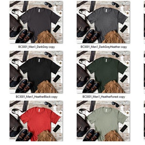 132 Maqueta de camiseta Bella Canvas 3001 para hombre Tabla de tallas incluida Paquete de calidad para hombres Maquetas de camisetas planas para hombre BC Styled Tee Mock up JPG