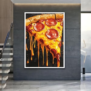 Vibrant Pop Art Pizza Canvas – Melting Slices Retro Color Wall Art, Funky Food Painting, Modern Kitchen Decor, Unique Gift Idea, Pizza Lover