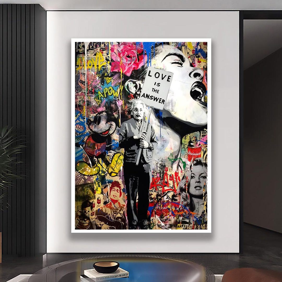 Love is the Answer Wall Art, Pop Art Collage Canvas, Modern Street