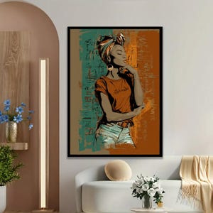 African Woman Musician Canvas Art: Colorful Ethnic Portrait