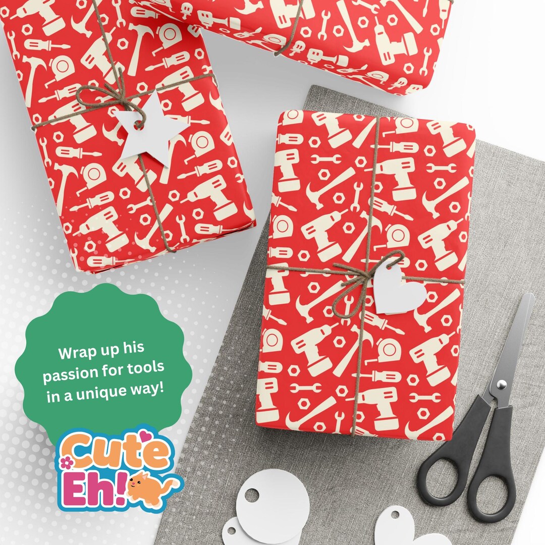 Tools Wrapping Paper Men's Tool Pattern Wrapping Paper, Red & Ivory, Matte or Glossy, 3 Size ...